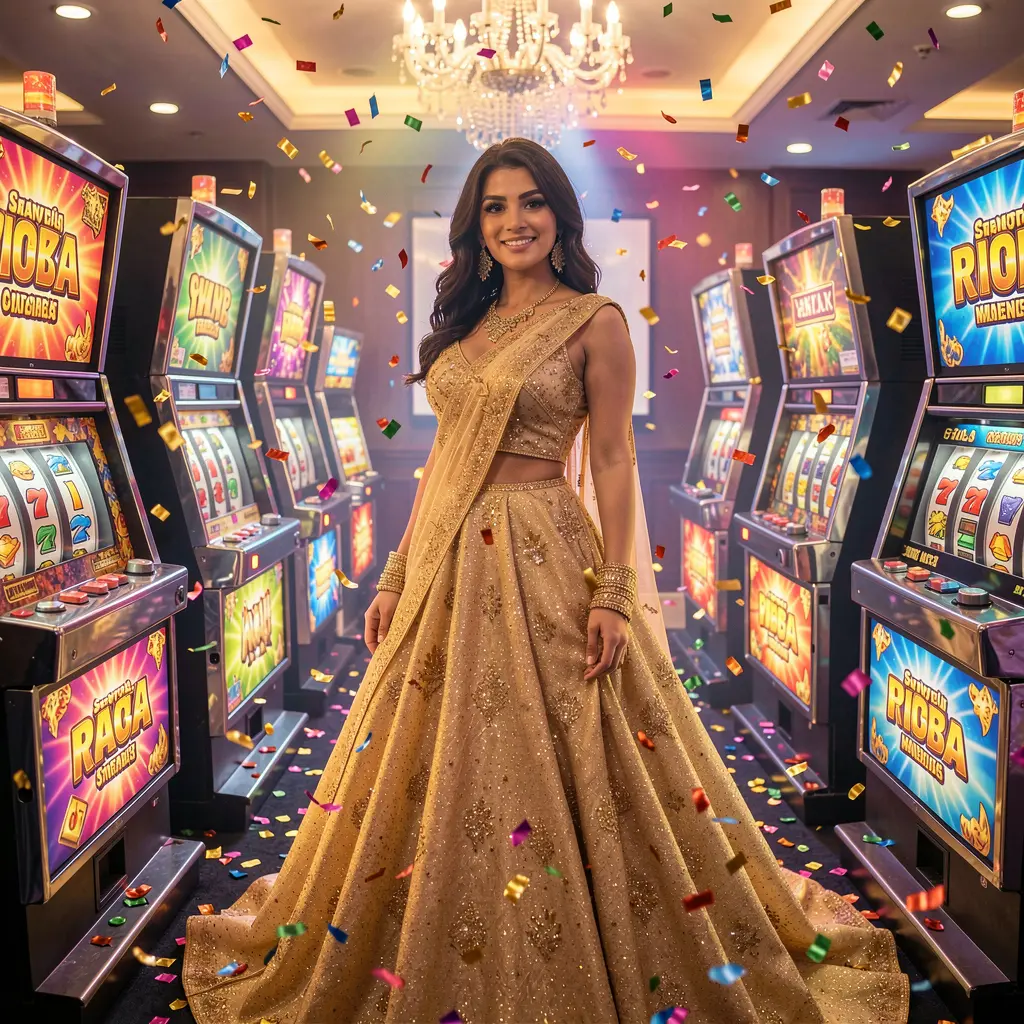 Focused female player enjoying high quality slot machines in a luxury casino environment at ISBO7 with colorful lights and an exciting gaming mood